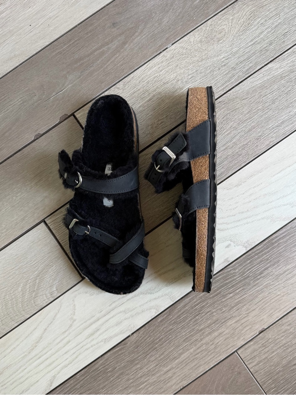 Birkenstock Mayari Shearling oiled leather sandals
